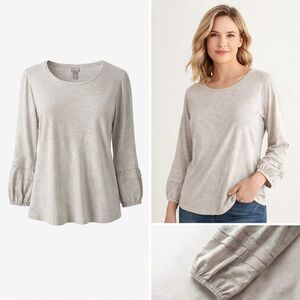 Chico’s | Gray Long Sleeve Ruffle Sleeve Top | Cotton Modal | Size 2 (M)